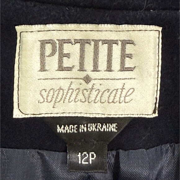 Women’s Navy Wool Coat Long Oversized Shawl Collar Double Breasted Sz12 Petite - Picture 6 of 10